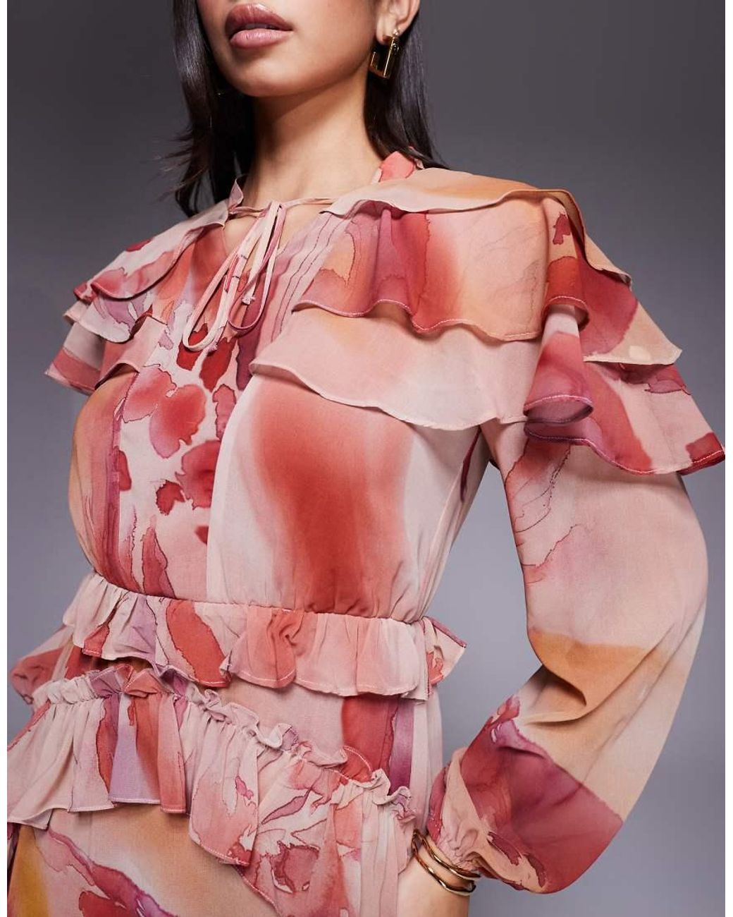 DASKA Multicolor Chiffon Ruffle Caped Maxi Dress