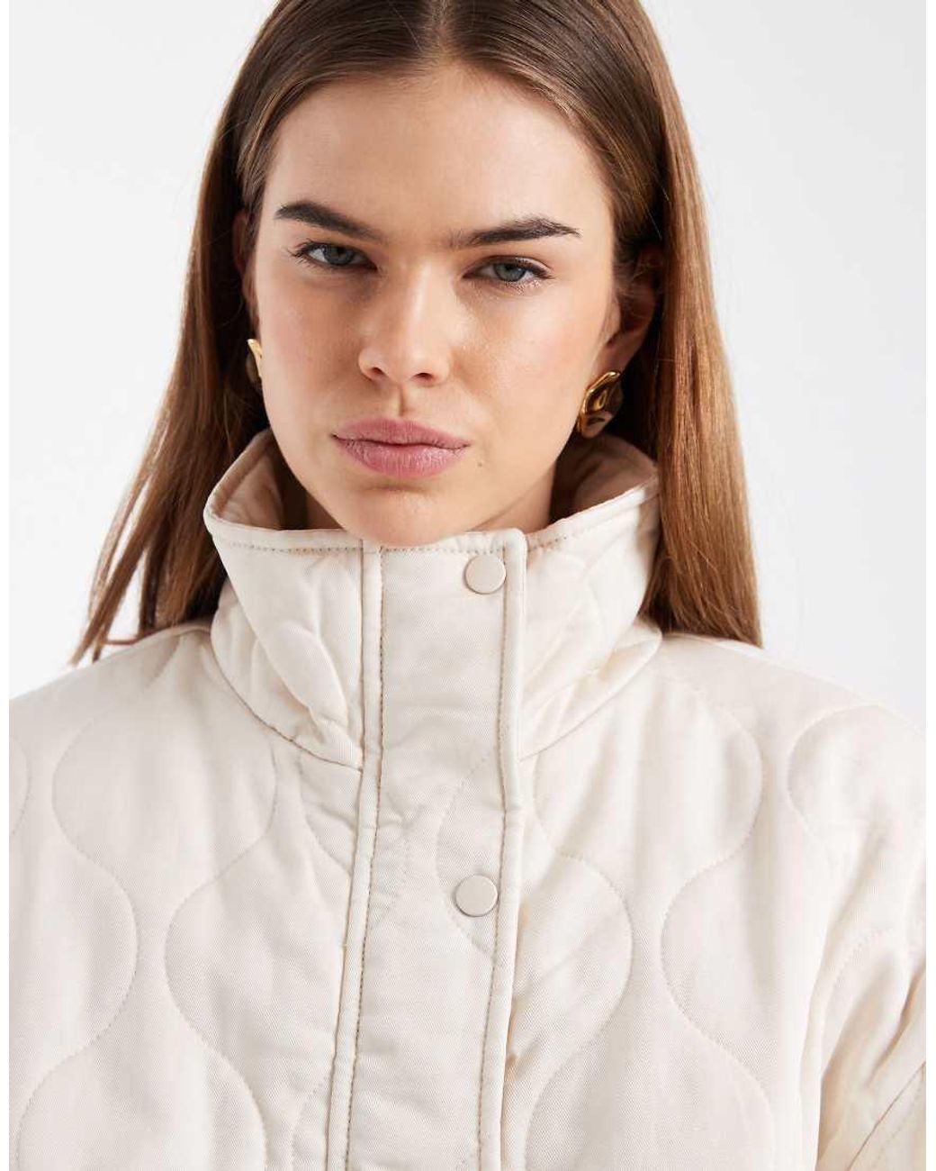 ASOS Natural Quilted Bomber Jacket With Yoke Detail