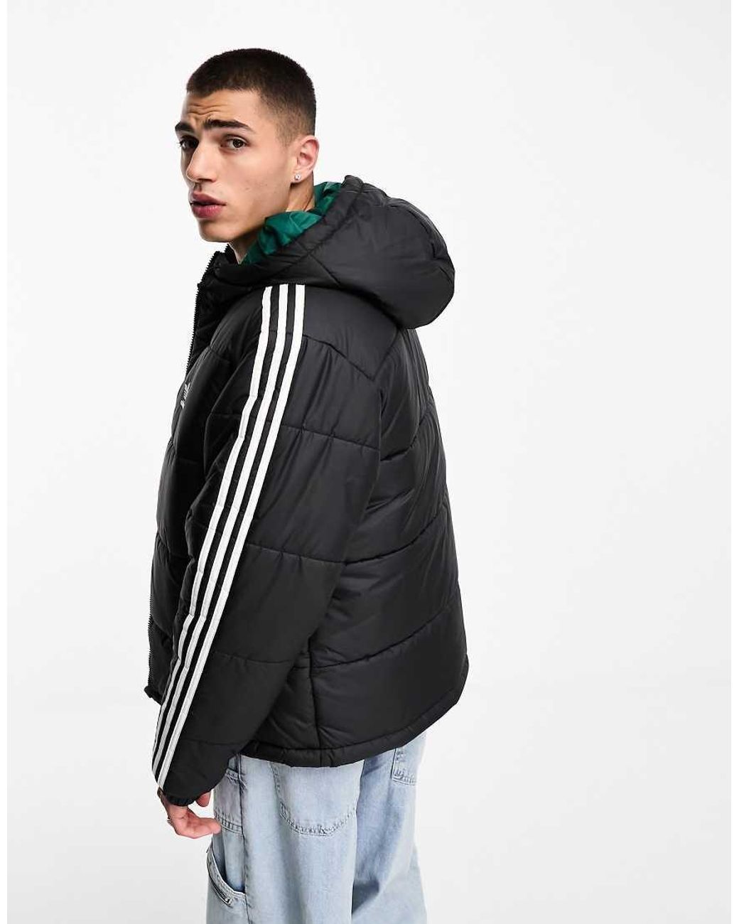Adidas originals three stripe reversible coat in black discount