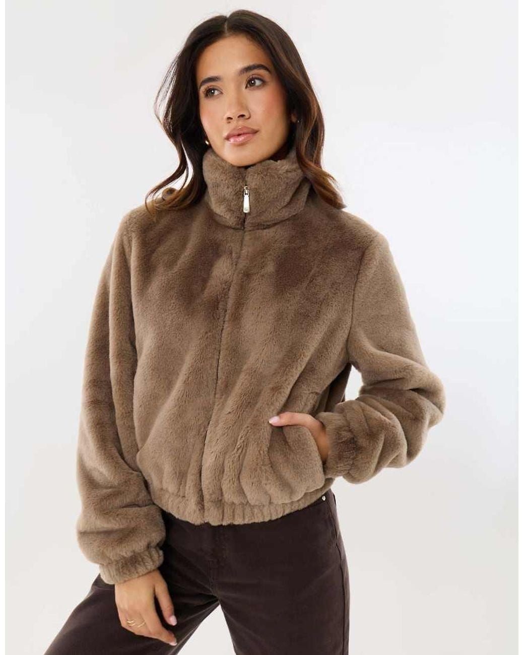 Threadbare Brown Faux Fur Bomber Jacket