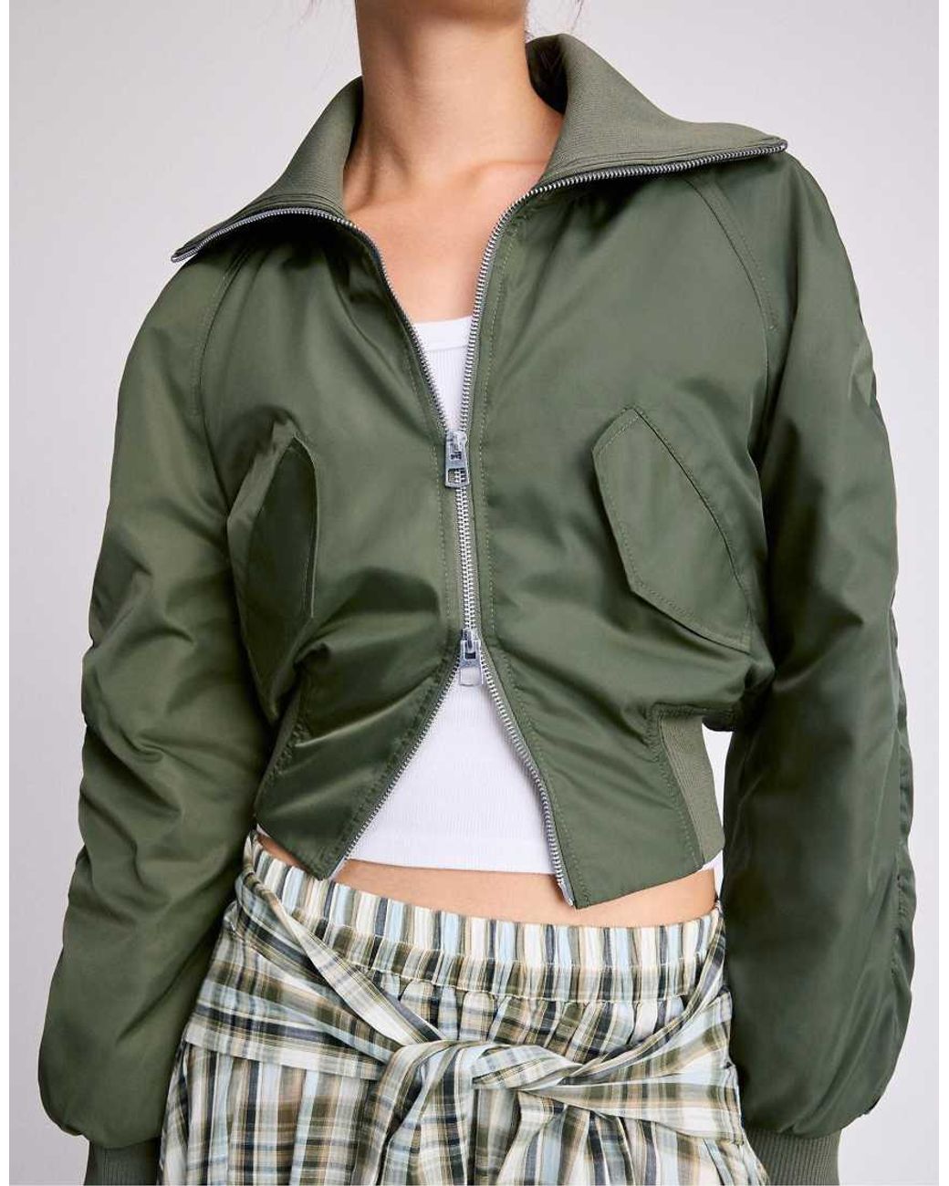 Stradivarius Green Corset-Style Bomber Jacket