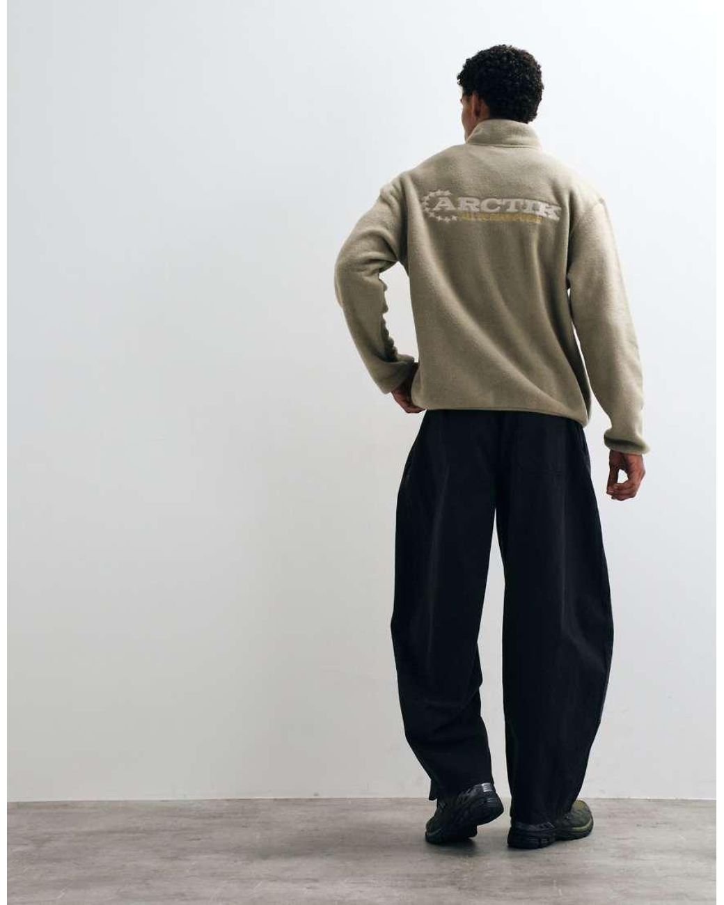 ASOS Brown Oversized Quarter Zip Fleece With Embroidery Text Back Print for men
