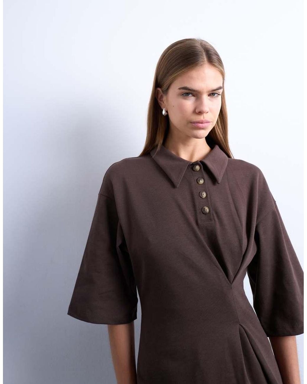 TOPSHOP Brown Cinch Detail Structured Polo