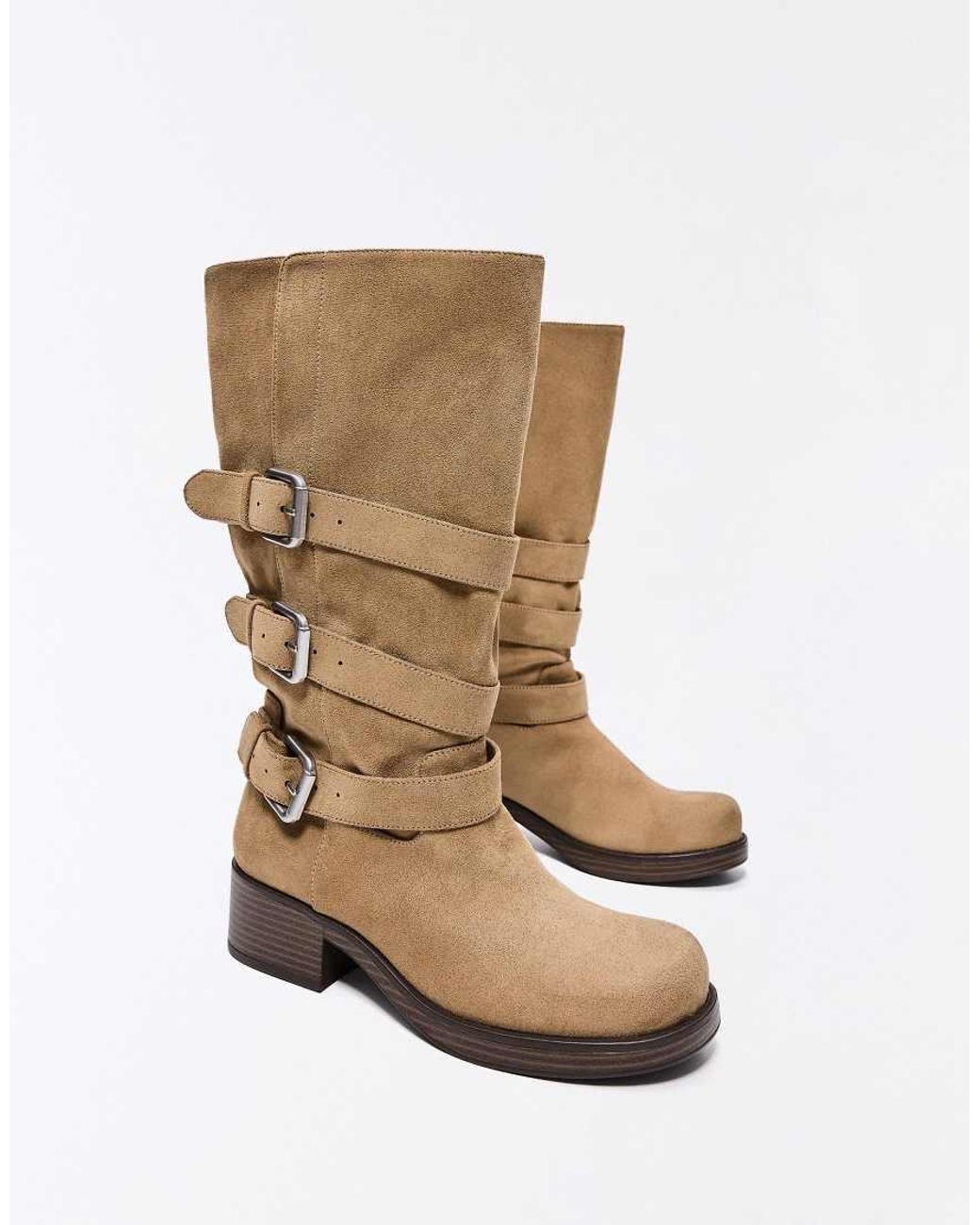 Bershka Natural Buckled - Biker Boots