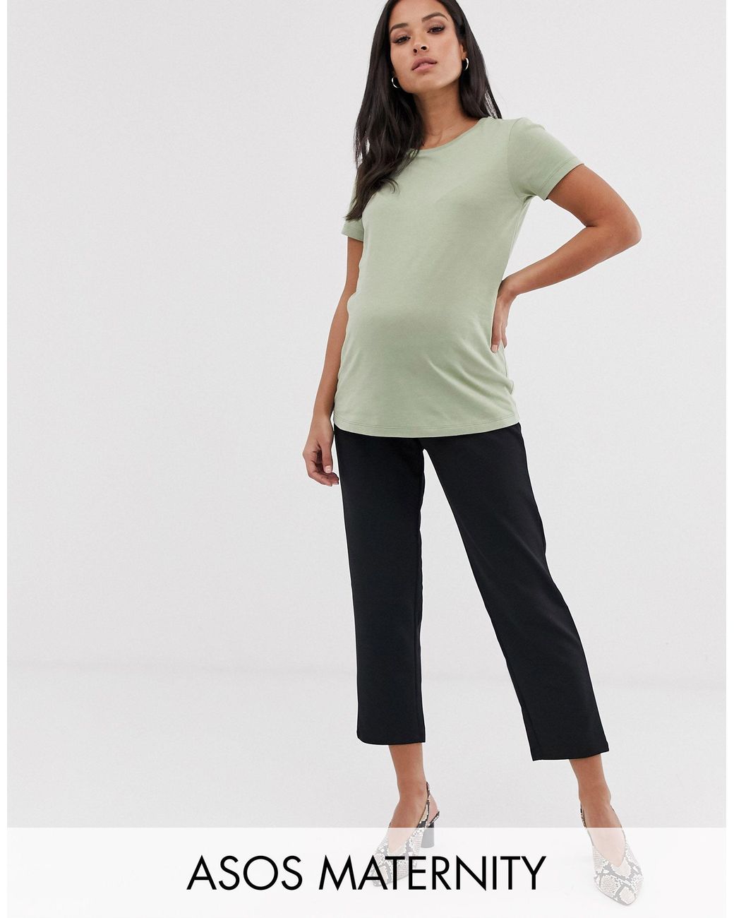 ASOS Denim Asos Design Maternity Under The Bump Pull On Tapered Trousers,  Plain Pattern in Black - Lyst