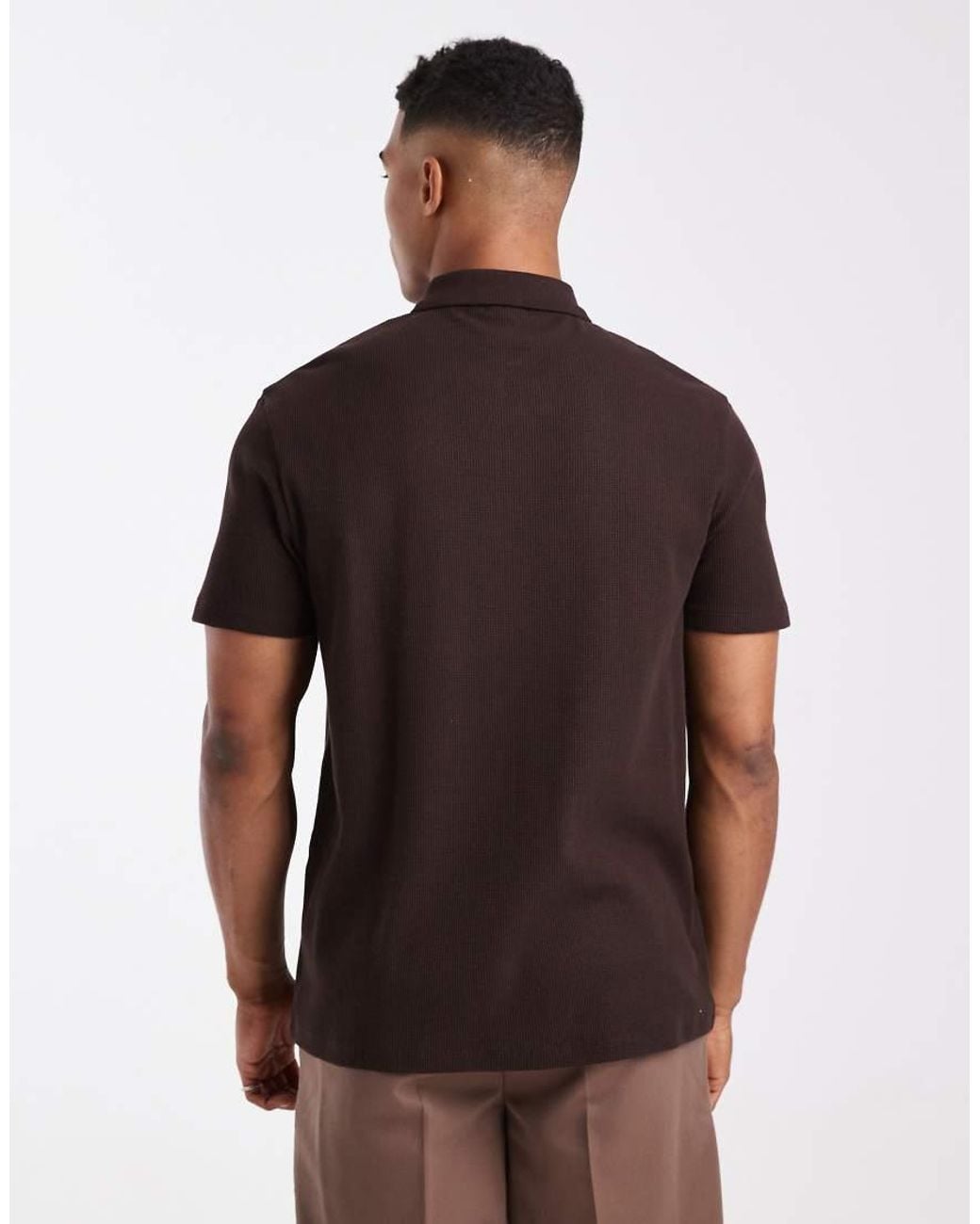 ASOS Brown Regular Fit Zip Polo for men