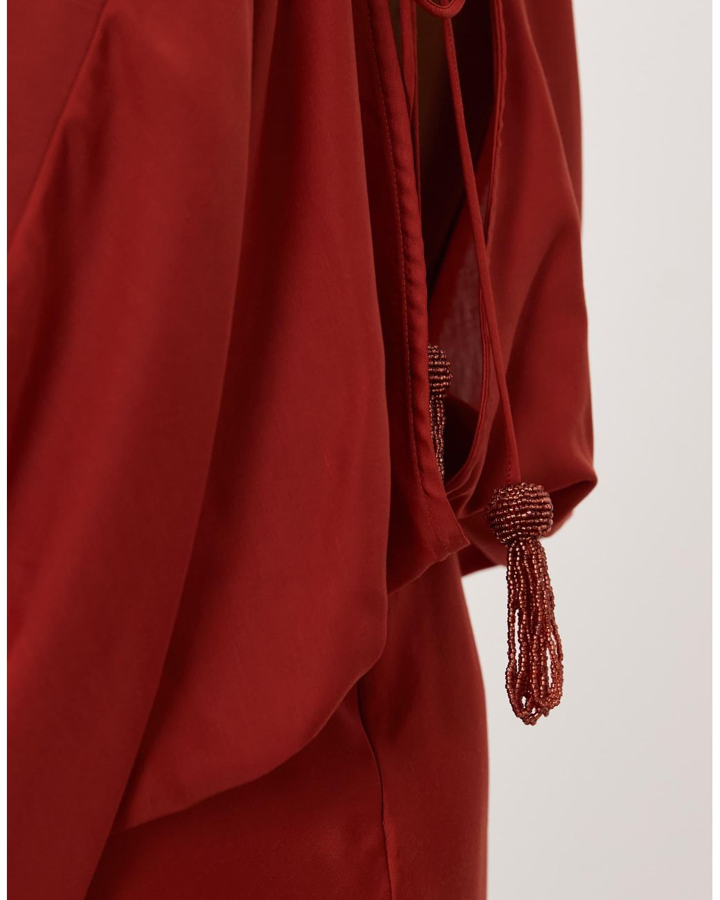 ASOS Asos Design Petite Cape Sleeve Open Back Mini Dress With Tassels ...