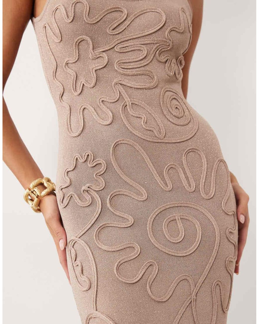 Wanderdoll White Sunnie Knitted Abstract Detail Tie Back Maxi Dress