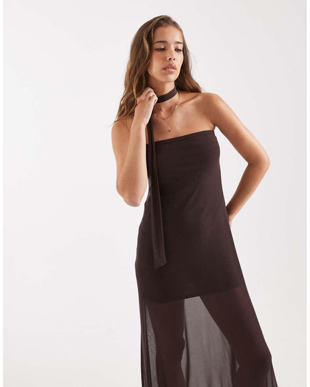 Miss Selfridge Brown Maxi Scarf Dress