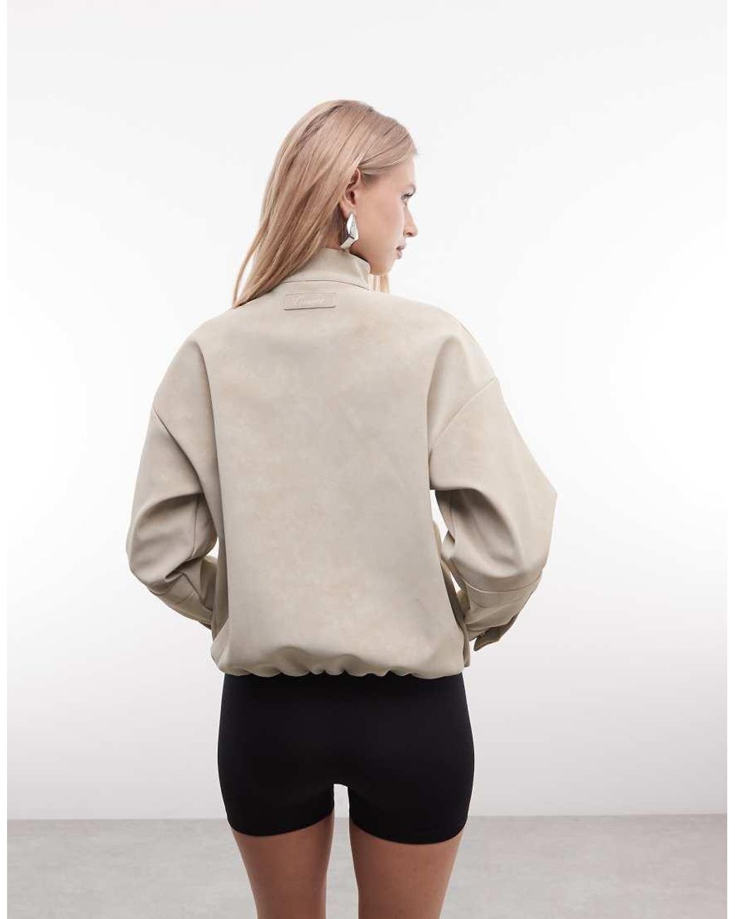 CERNUCCI Natural Faux Suede Funnel Neck Jacket