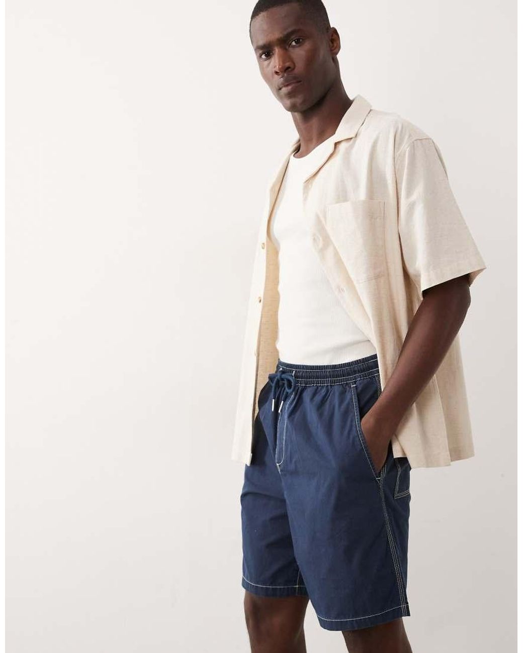 Farah Blue Swinton Contrast Stitch Drawstring Shorts for men