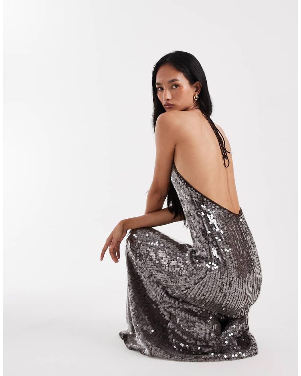 Vero Moda Black Disc Sequin Halter Neck Maxi Dress