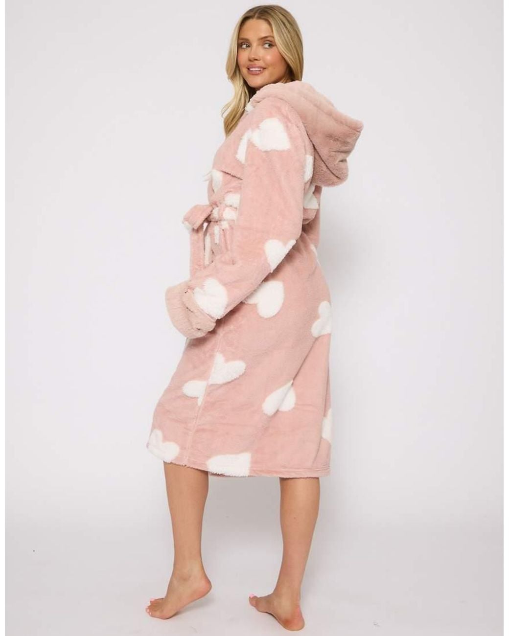 Loungeable Pink Jaquard Heart Hooded Robe