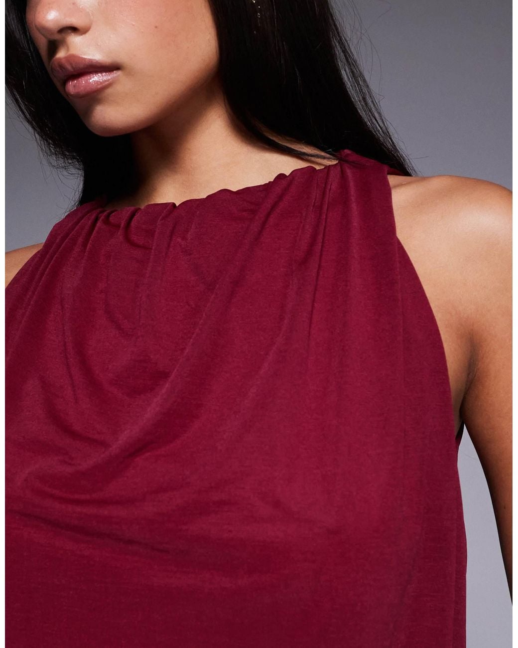 ASOS Red Halter Top With Bubble Hem
