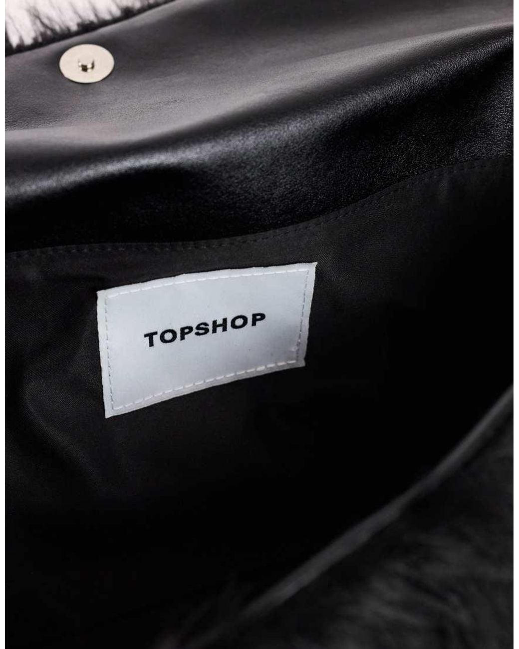 TOPSHOP Black Ciara Oversized Folded Faux Fur Structured Clutch Bag