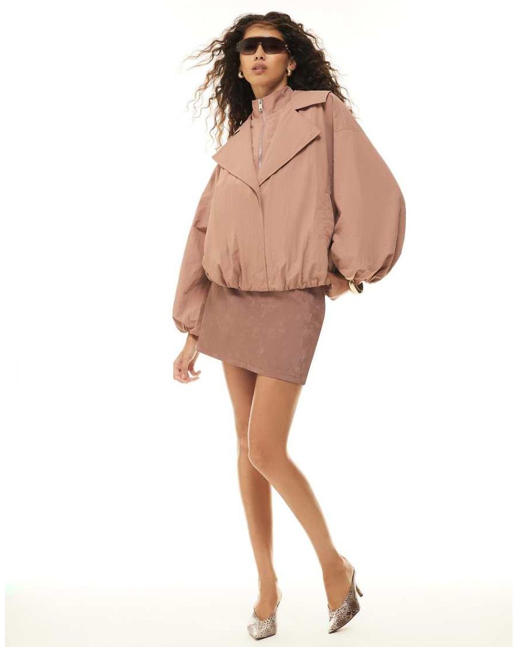 River Island Natural Double Layer Tech Bubble Hem Jacket