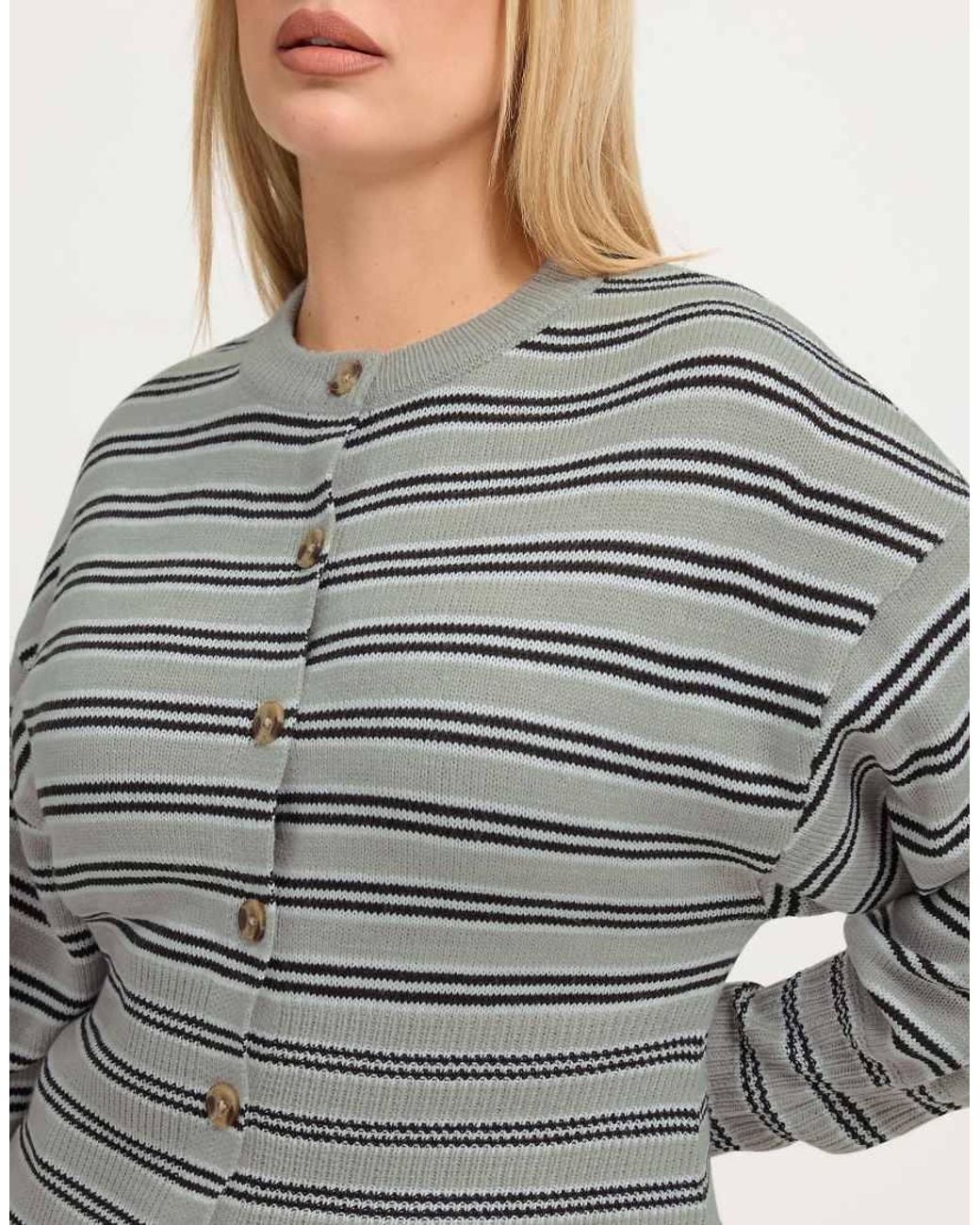 Yours Clothing Gray Stripe Flare Hem Cardigan