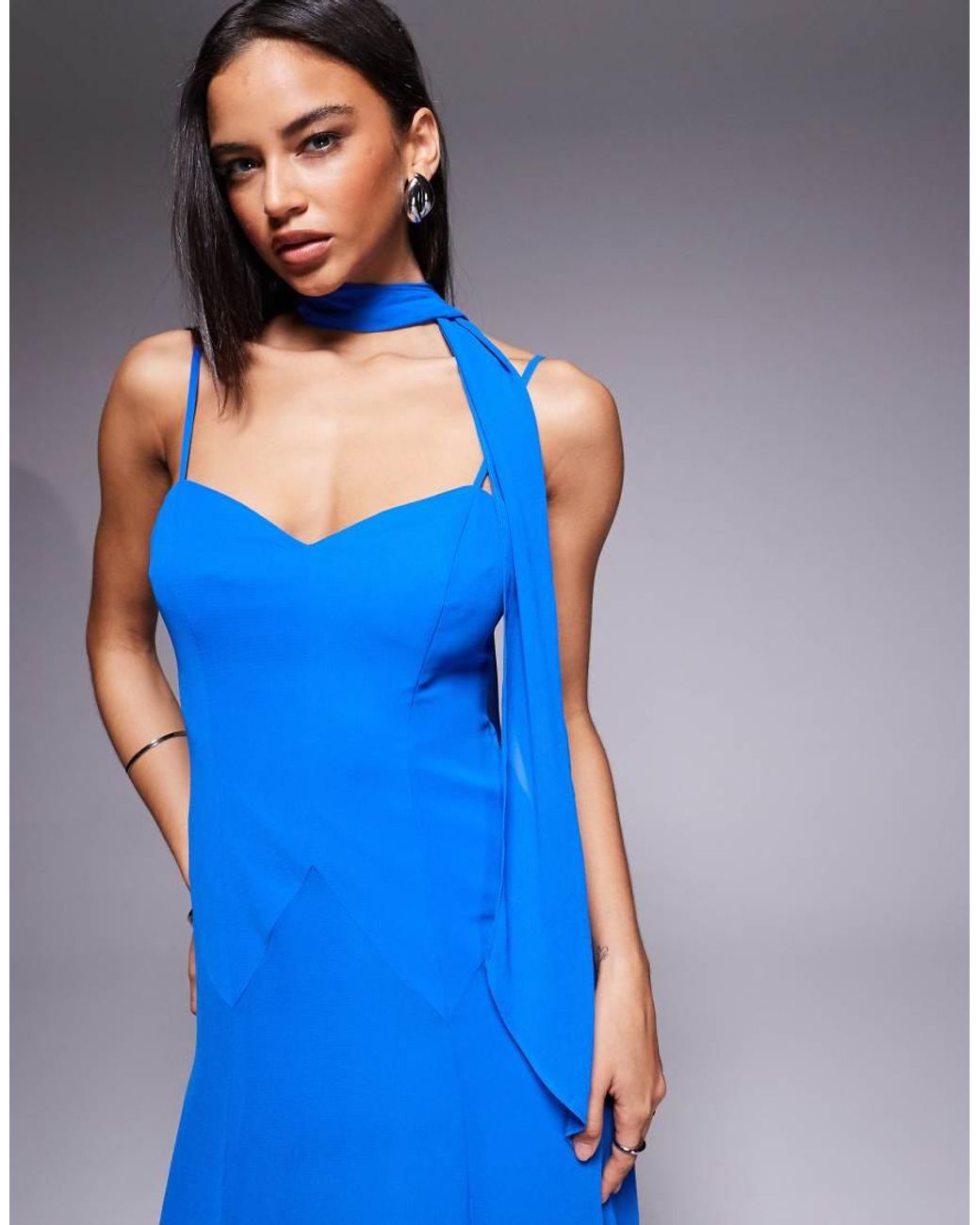 Forever New Blue Scarf Neck Cami Strap Hanky Hem Maxi Dress