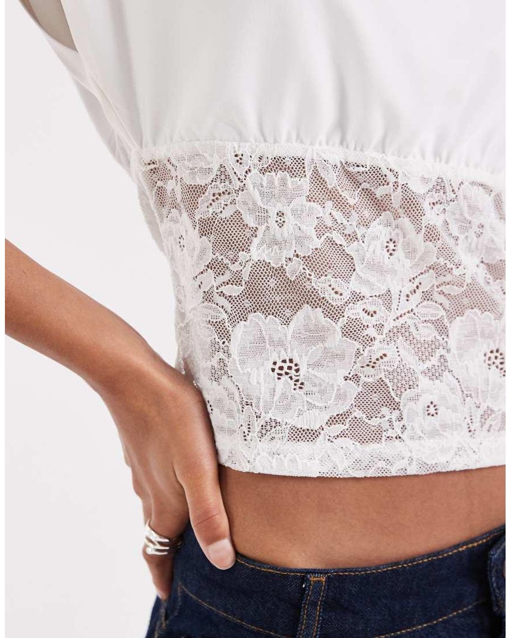 BRONZE SNAKE White Off Shoulder Top With Lace Panel