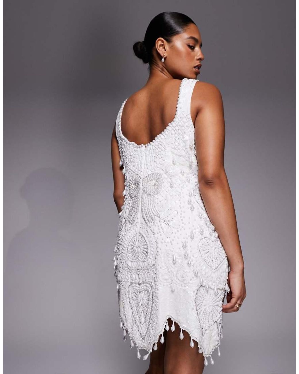 ASOS White Curve Gem Encrusted Mini Dress With Pearl Embellishment & Scallop Hem