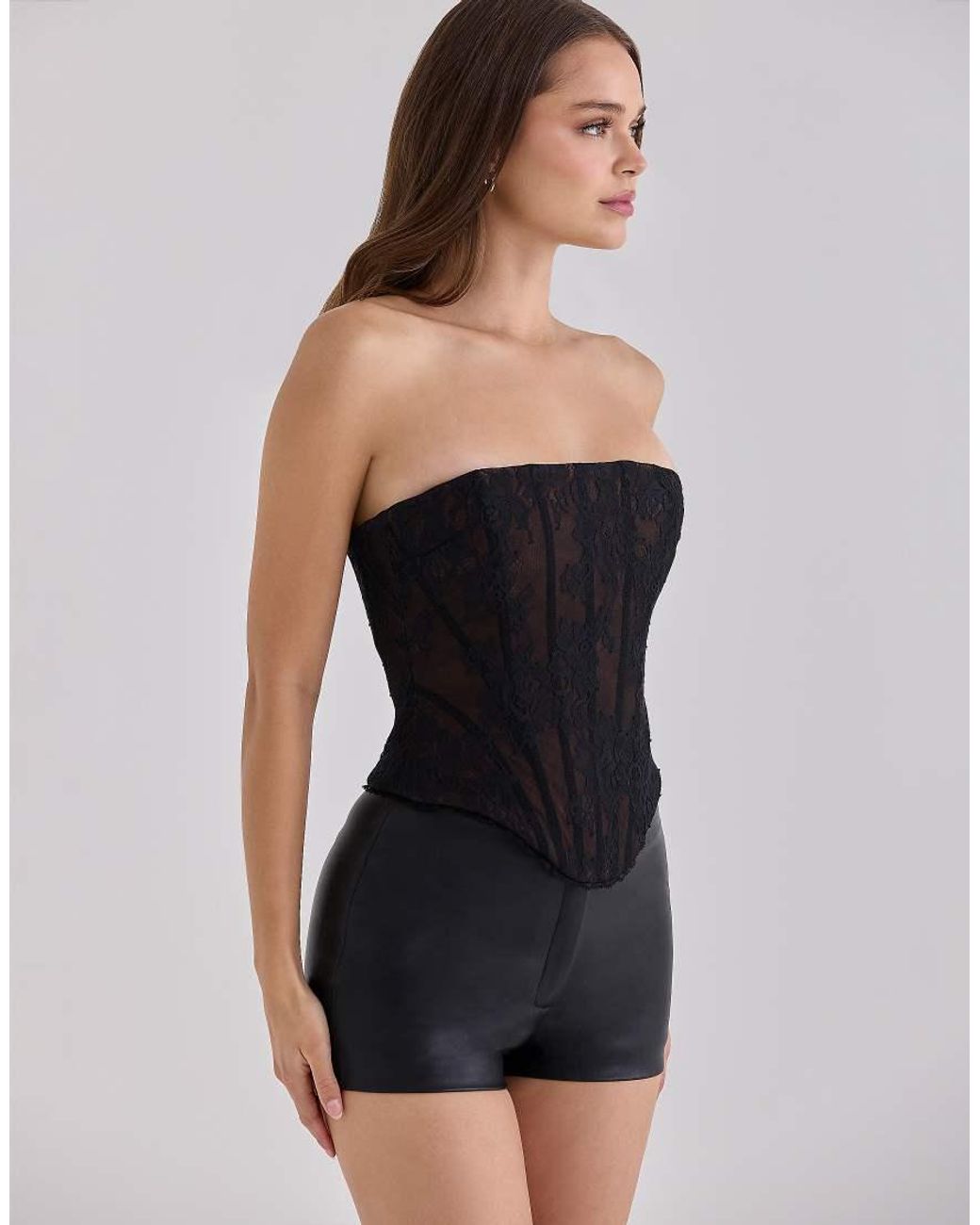 House Of Cb Black Mira Lace Longline Strapless Corset Top