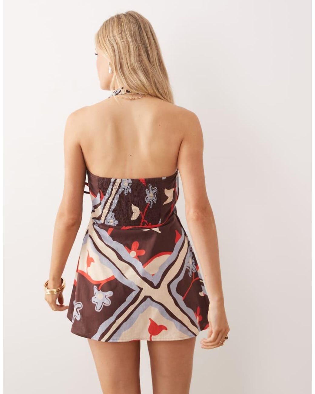 ASOS Multicolor Cotton Linen Halter Neck Wrap Mini Sundress