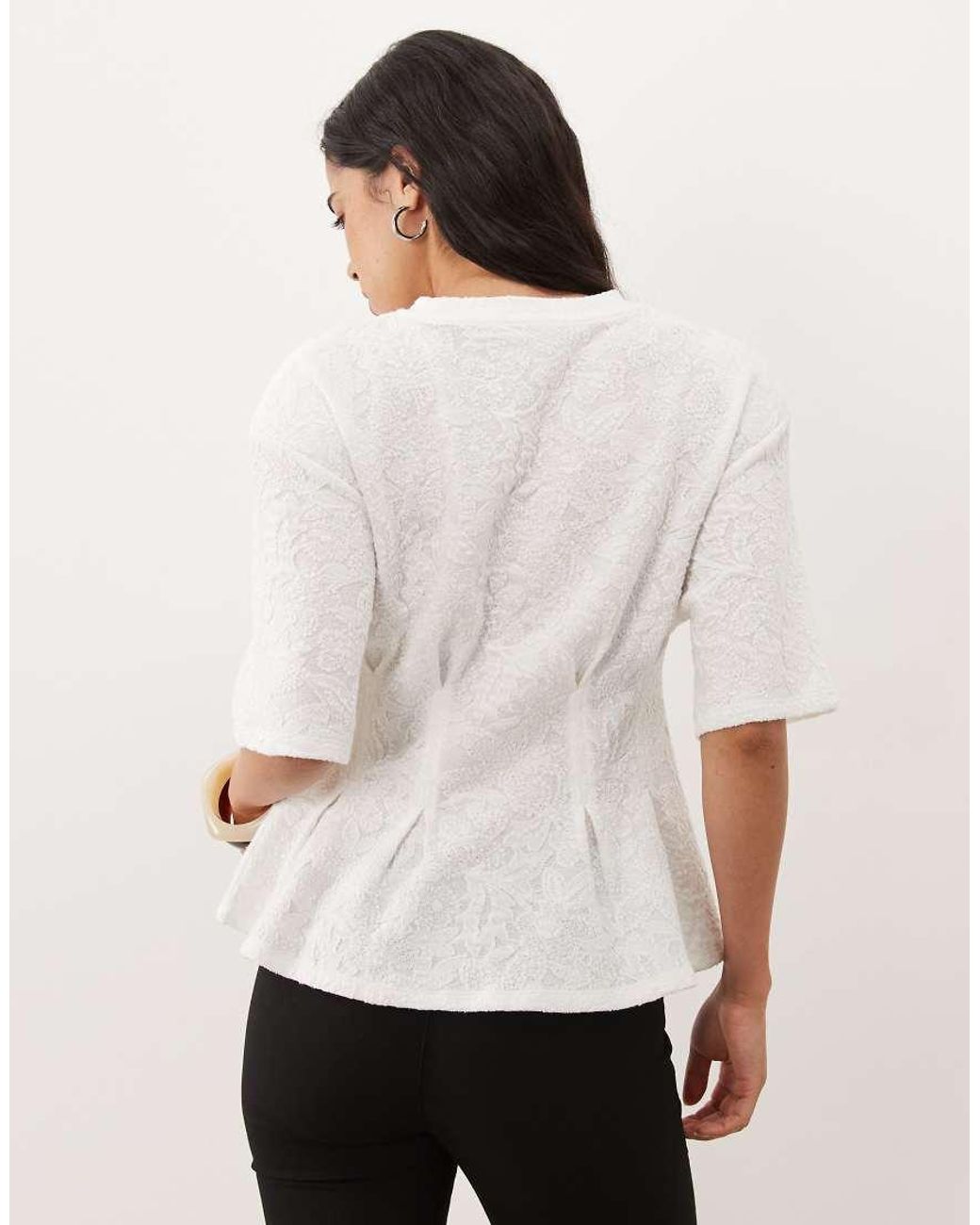 ASOS White Floral Jacquard Pleated Waist T-shirt