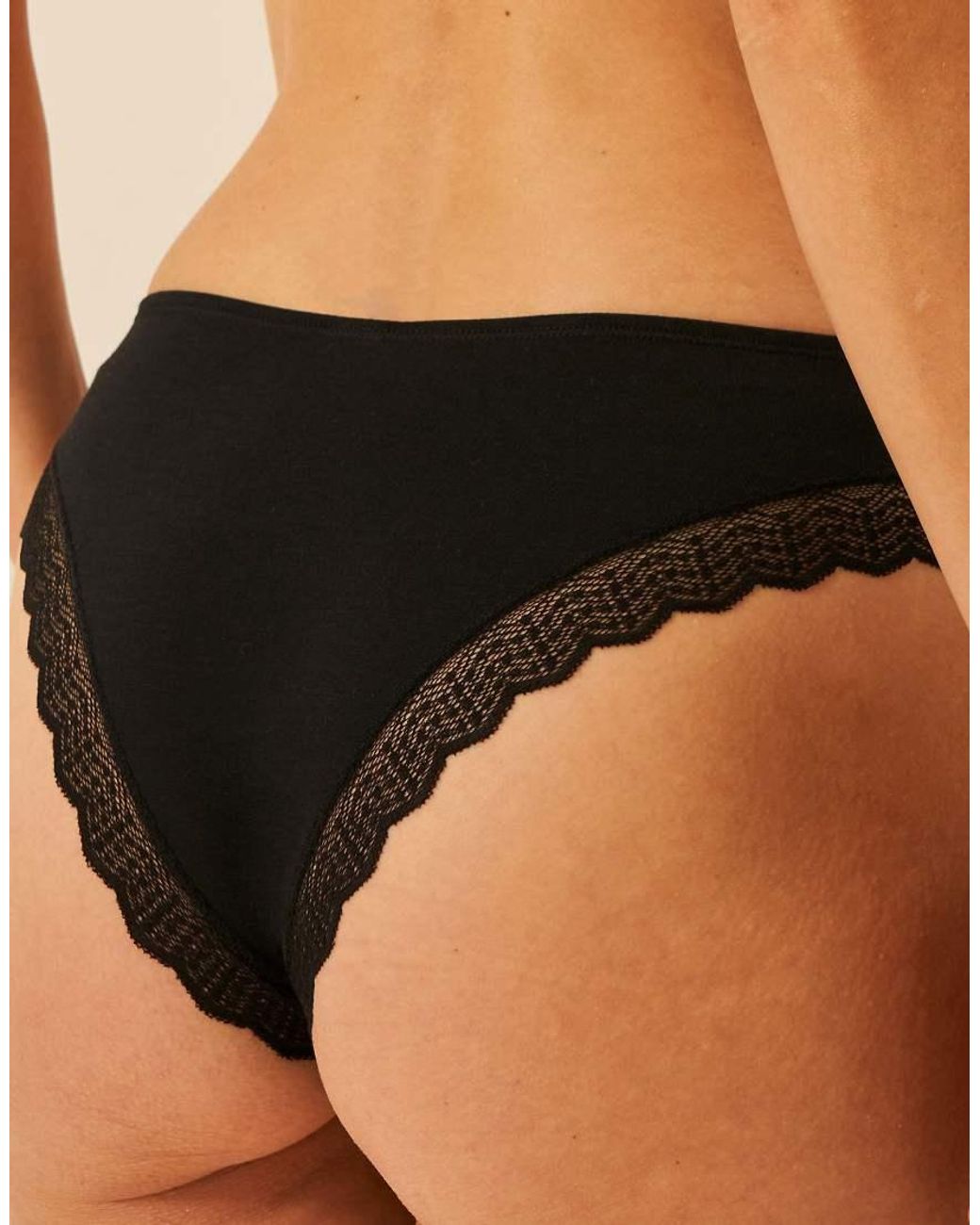 Stripe & Stare Black Zigzag Lace Brazilian Knicker Four Pack