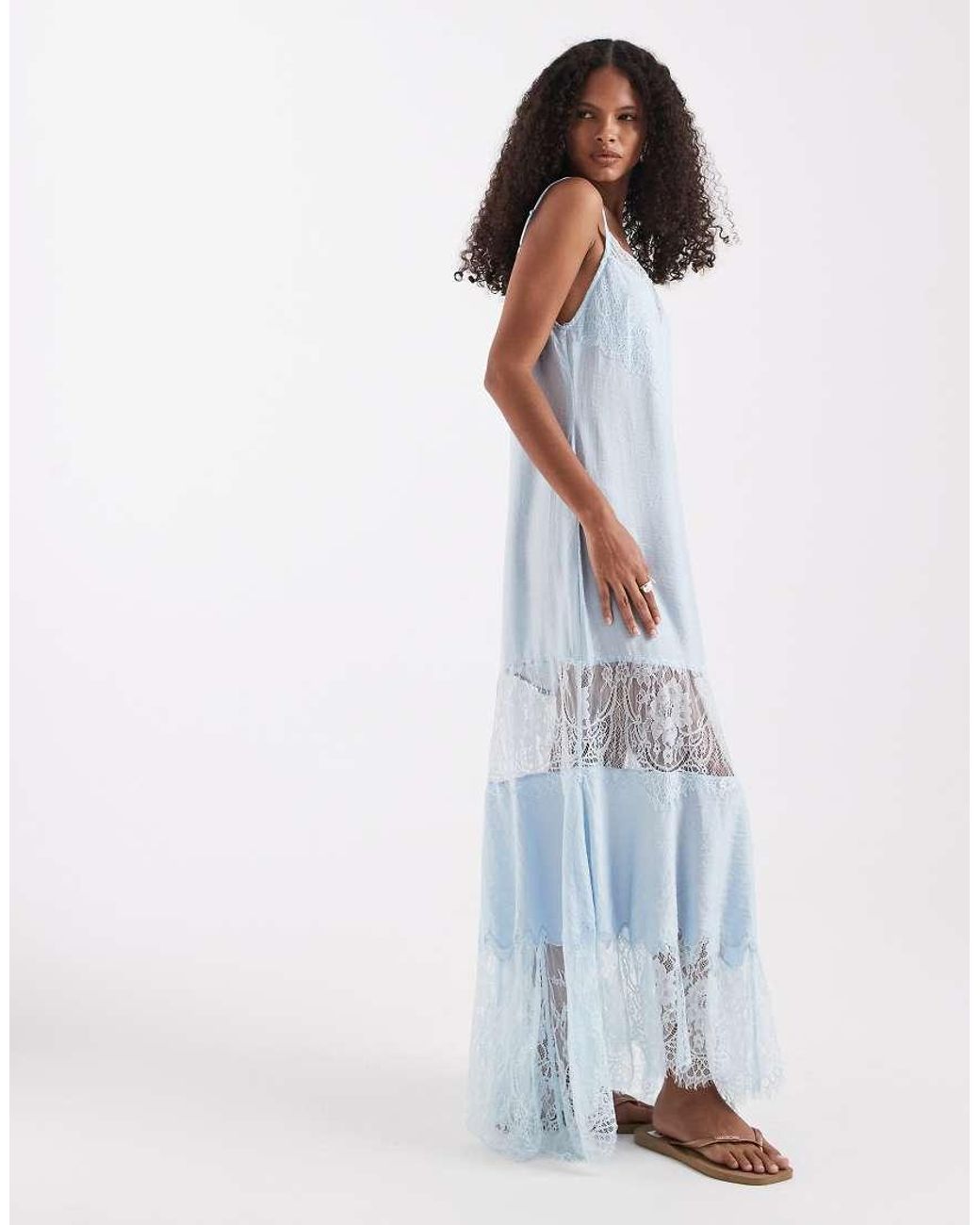 ASOS Blue Lace Insert Hanky Hem Maxi Dress