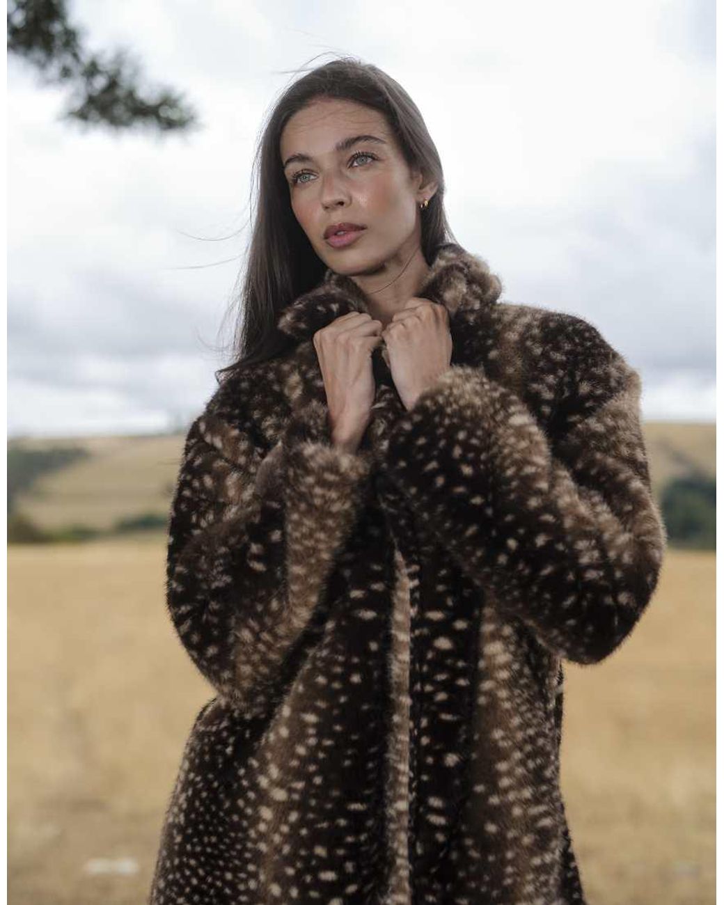 Daisy Street Brown Midi Lengtth Faux Fur Coat