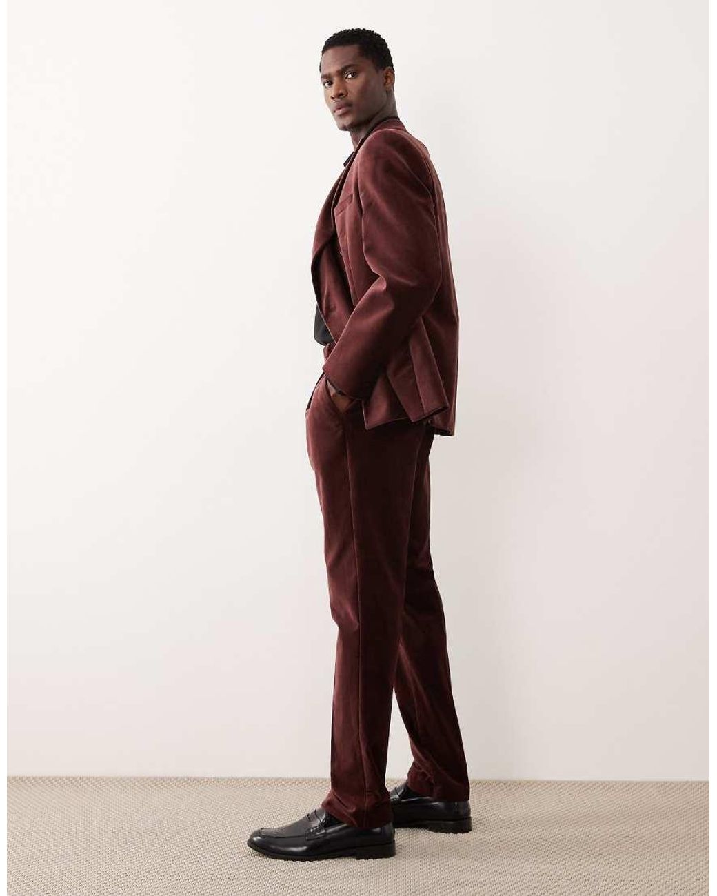 ASOS Brown Slim Pleated Front Suit Pants for men