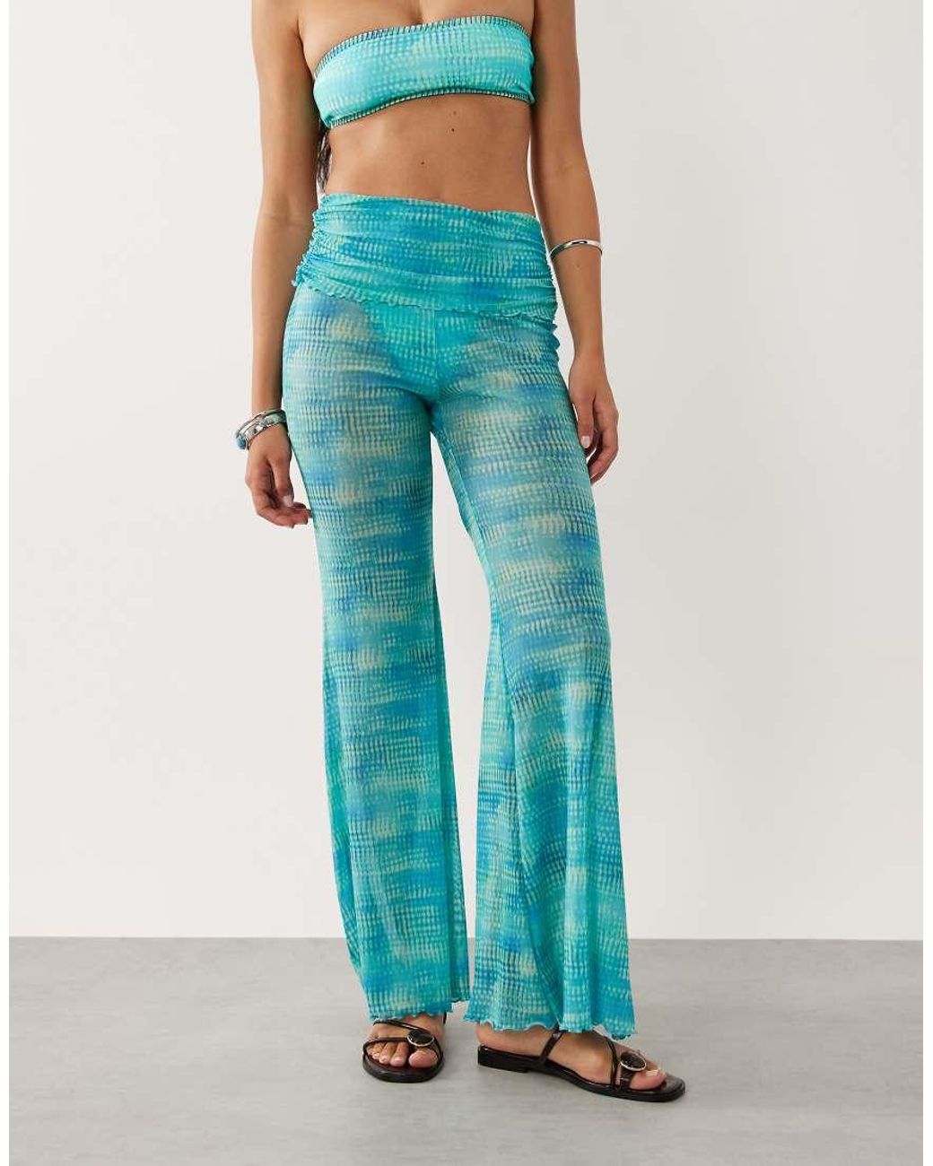 Kulani Kinis Green Summer Seas Mesh Flare Pants