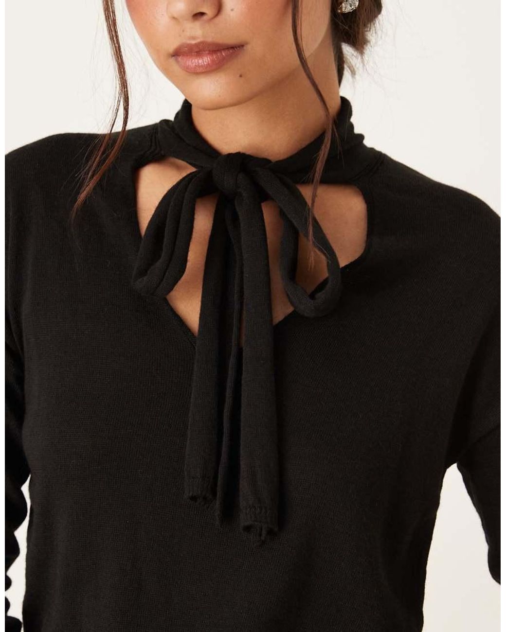 Mango Black V Neck Jumper With Neck Tie