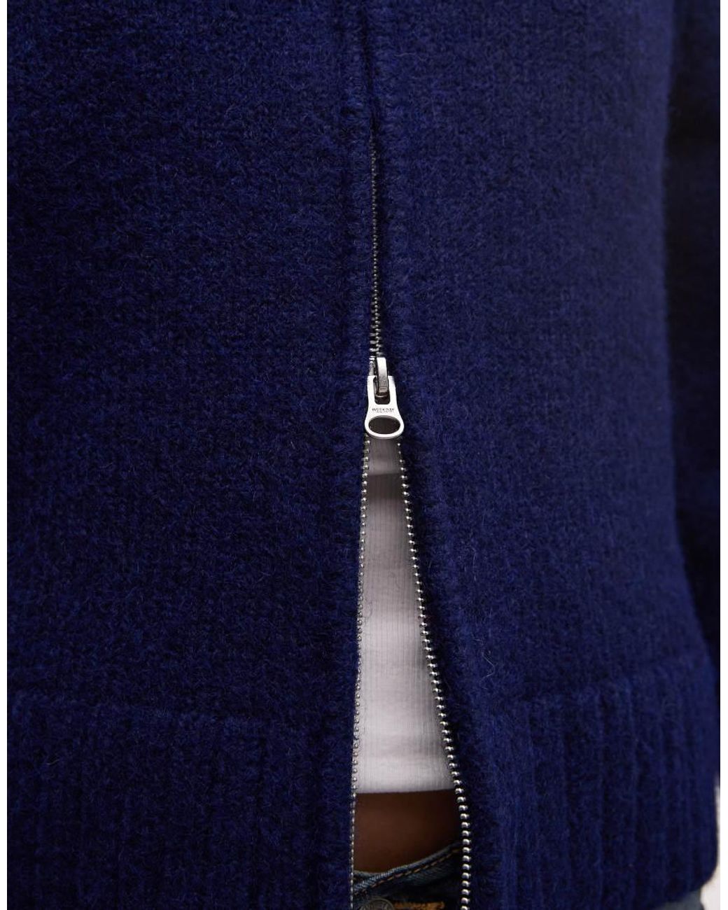 Weekday Blue Wool Blend Hairy Knit Zip Through Cardigan