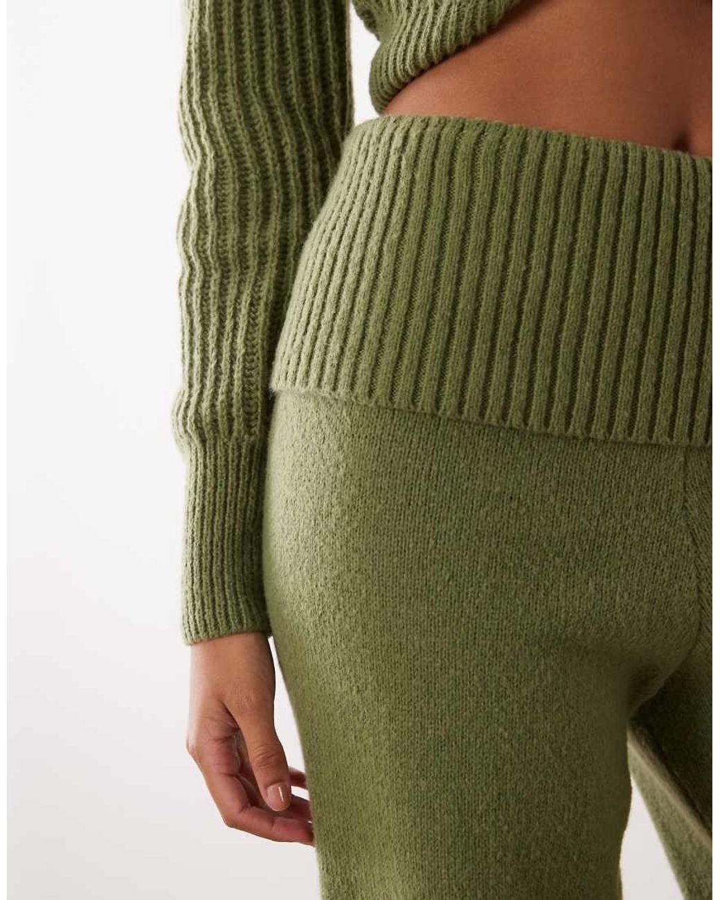 Aria Cove Green High Waisted Fine Knit Wide Leg Pants Co-ord