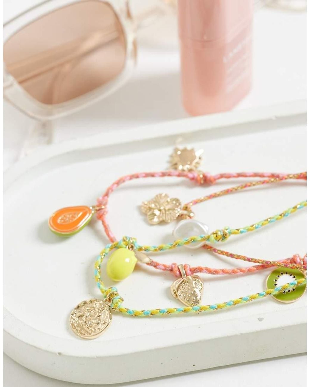 Accessorize White 3 Pack Cord Charm Necklaces