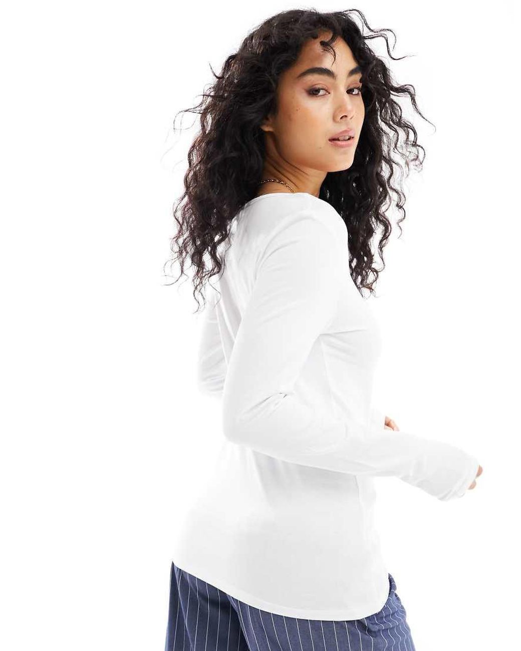 Vero Moda White Soft Scoop Neck Long Sleeve Top