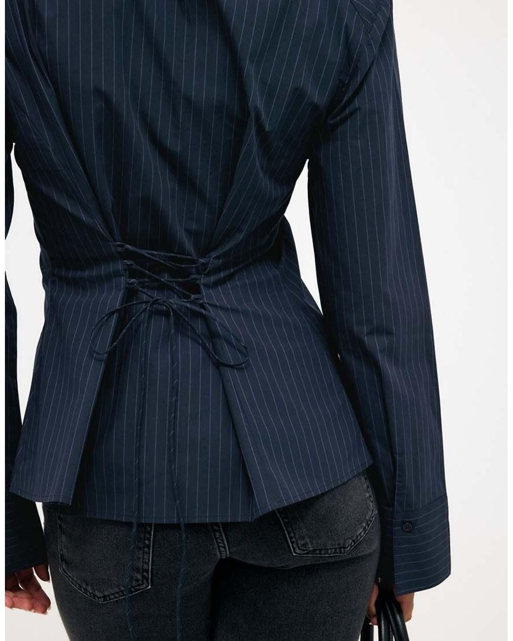 NA-KD Blue Fitted Shoulder Pad Shirt