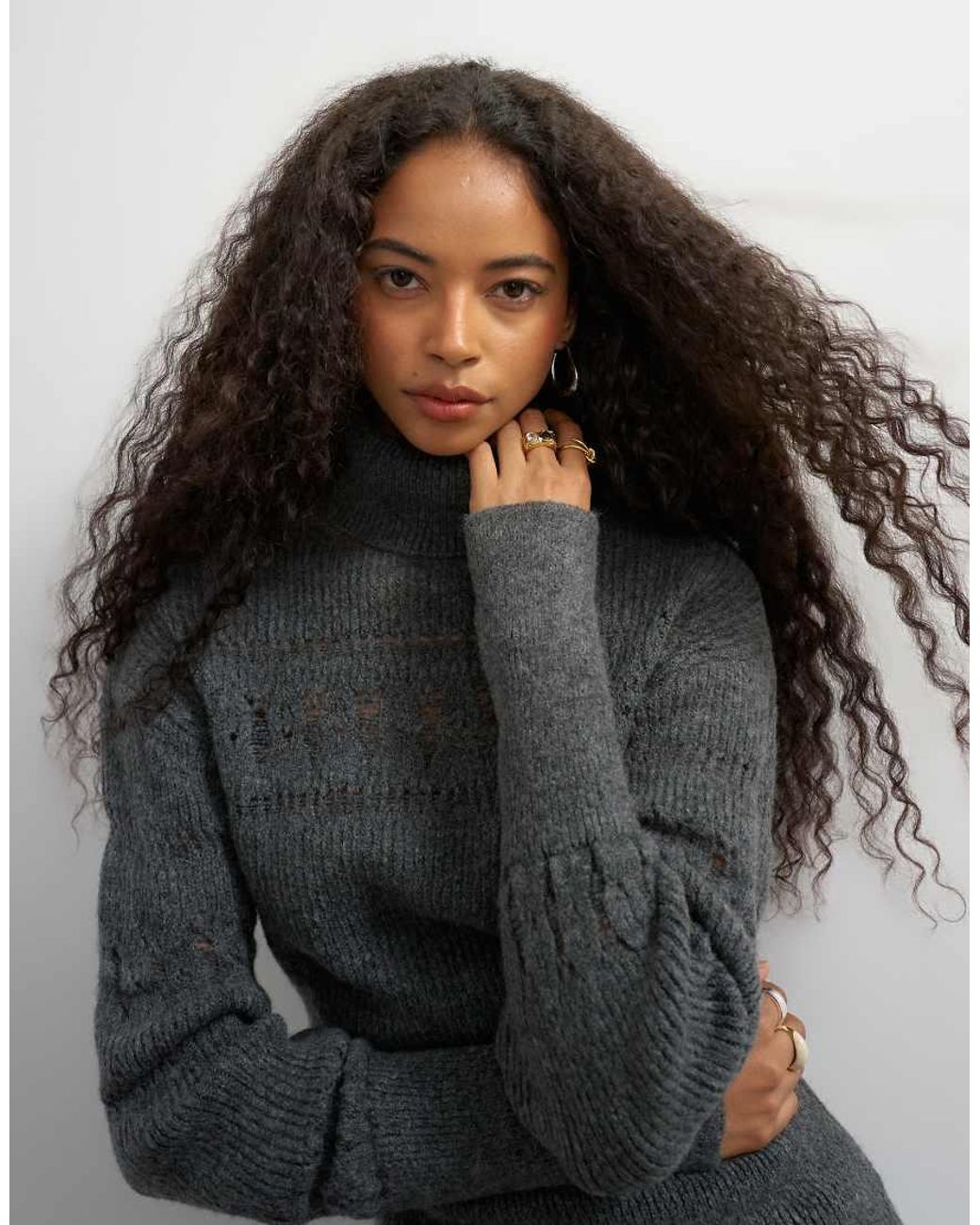 TOPSHOP Black Knitted Stitchy High Neck Jumper