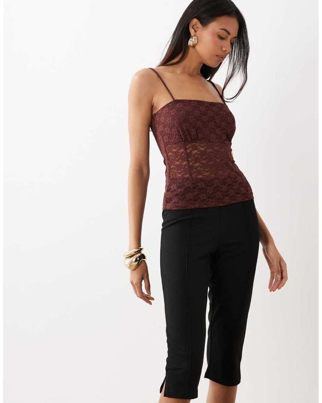 ASOS Brown Lace Square Neck Strappy Cami Top