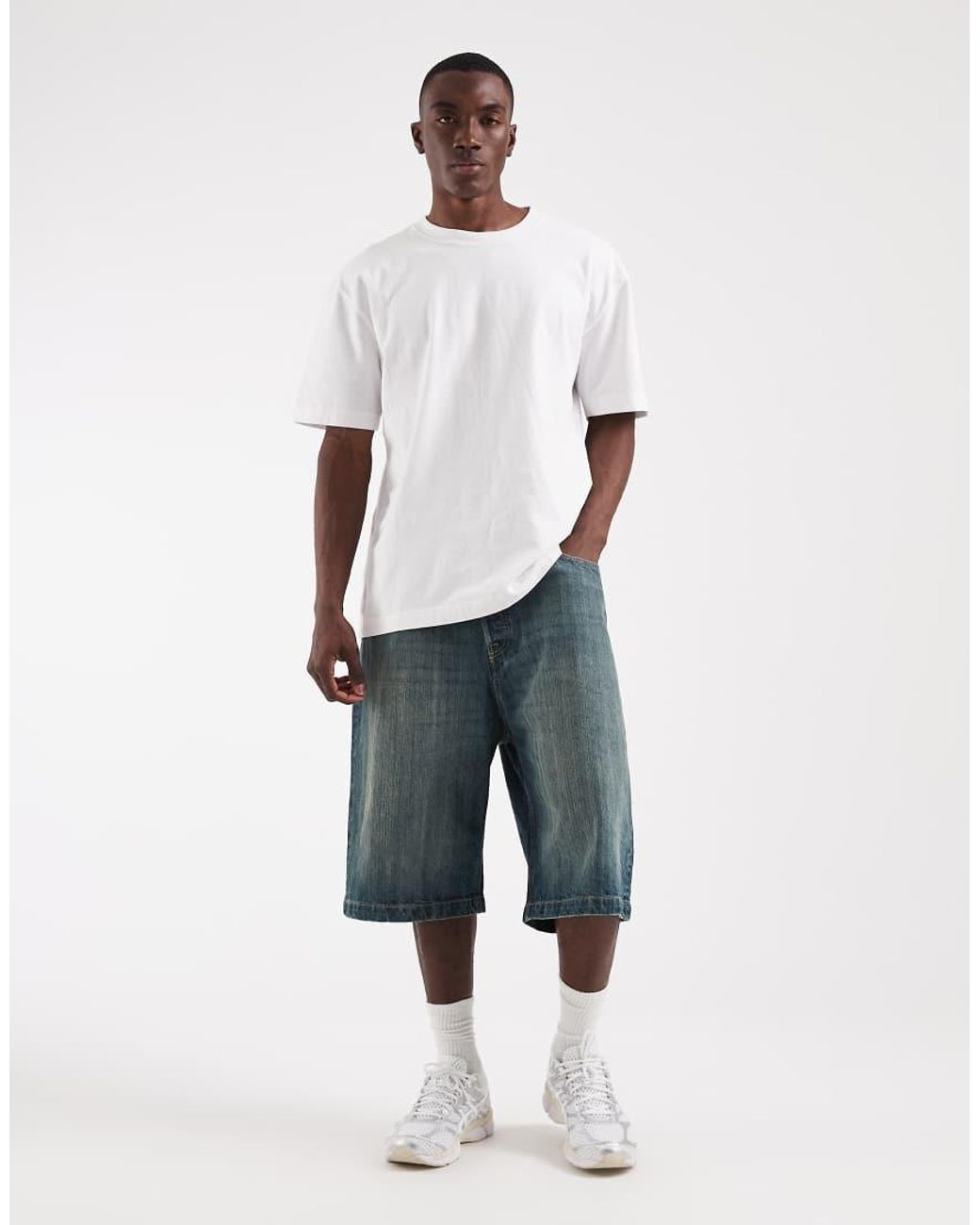 Jack & Jones White Ron baggy Denim Shorts for men