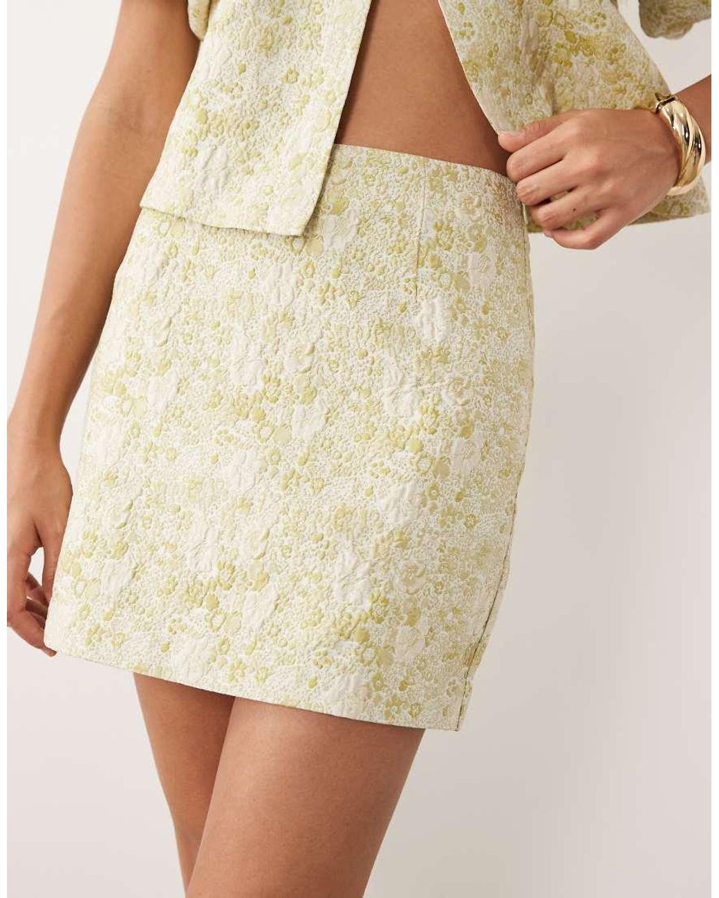 Vila Natural Tapestry Floral Jacquard Mini Skirt Co-ord