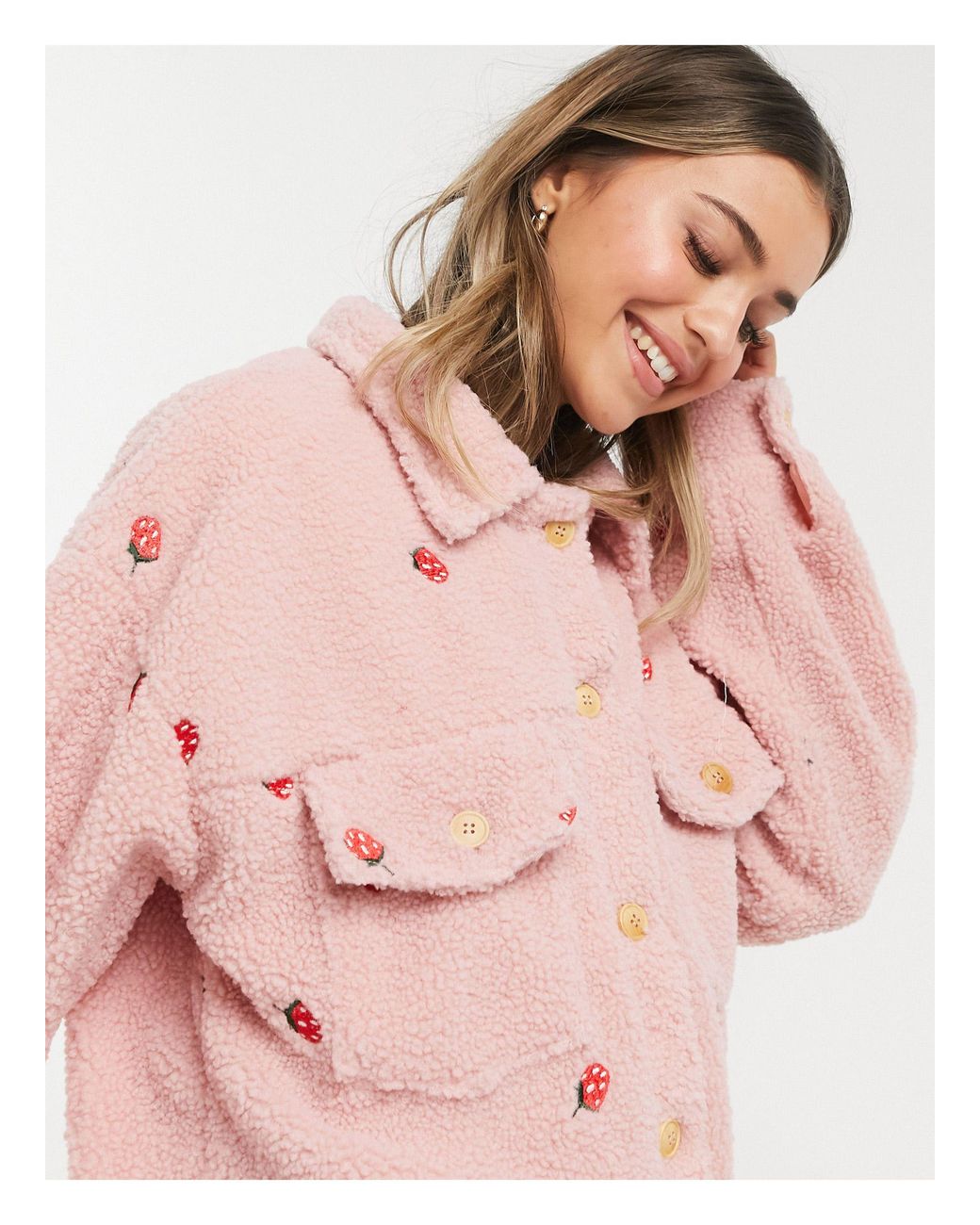 Pink borg hotsell trucker jacket