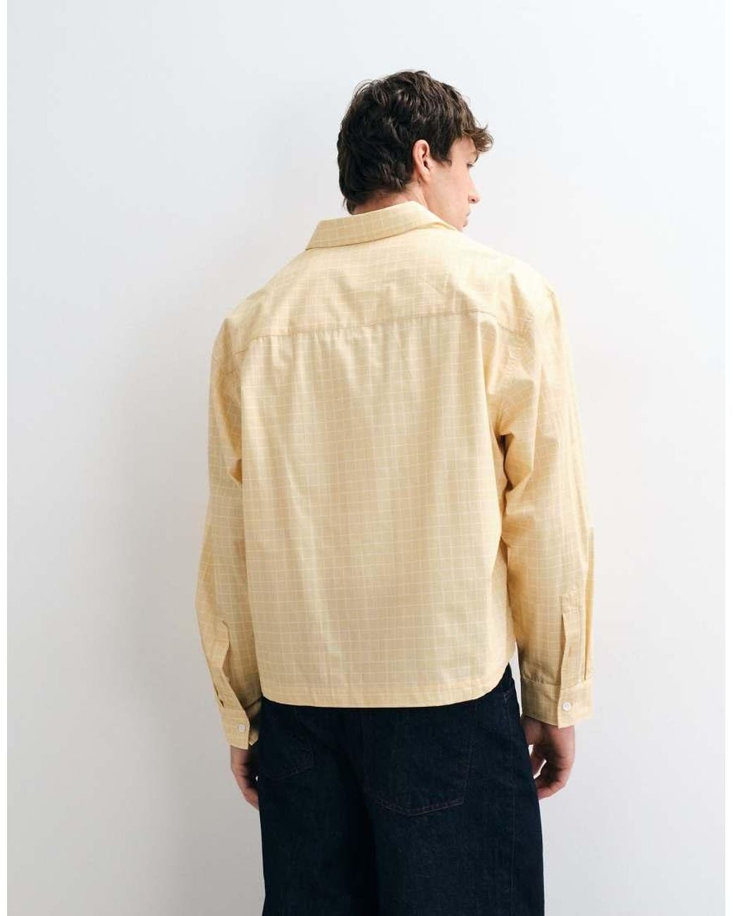 ASOS Natural Boxy Oversized Micro Check Shirt for men