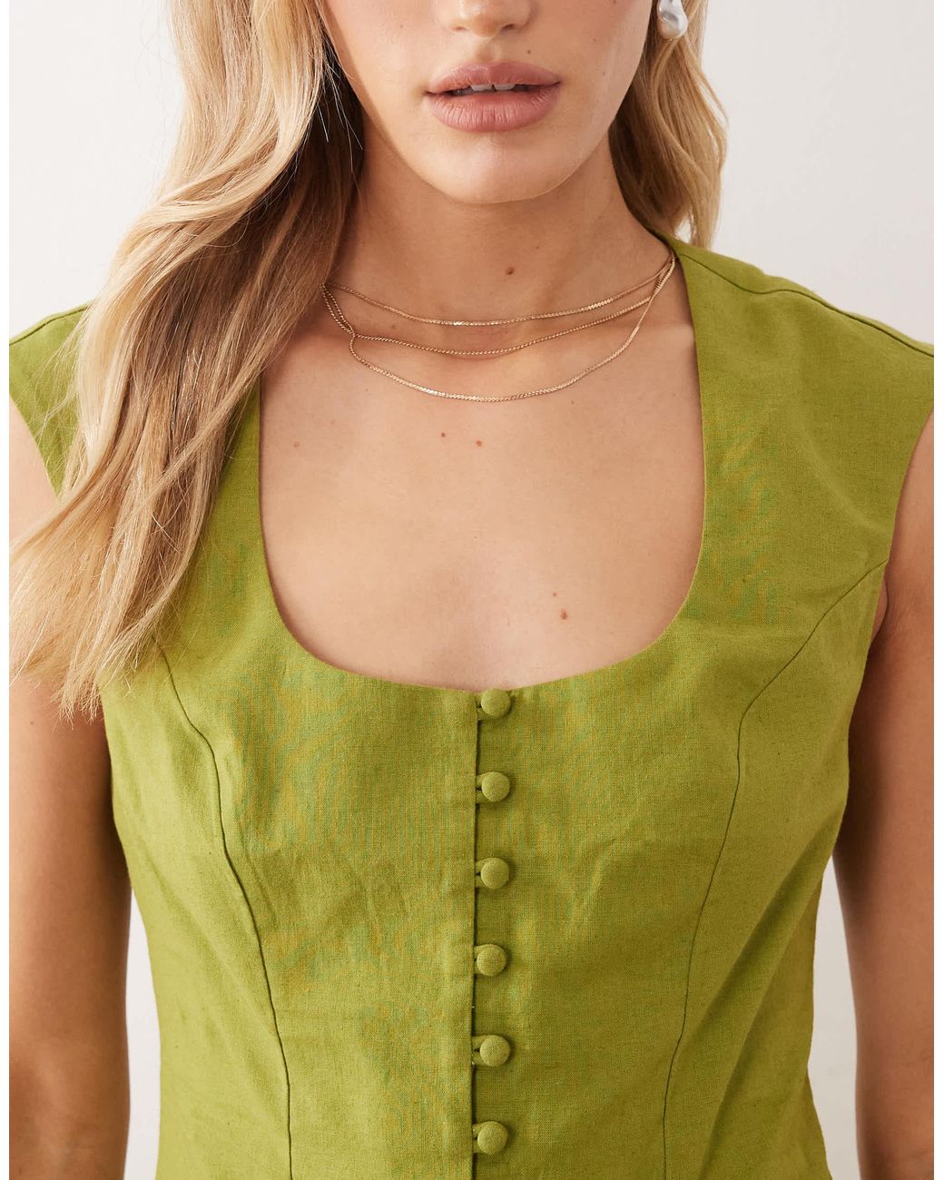 ASOS Green Square Neck Button Down Mini Sundress