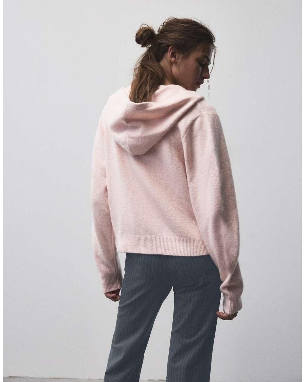 Pull&Bear Pink Zip-up Hooded Cardigan