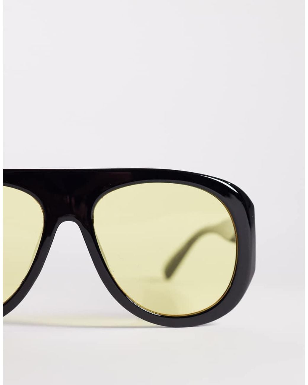 Kaiia Black Exclusive Chunky Yellow Lens Aviator Sunglasses