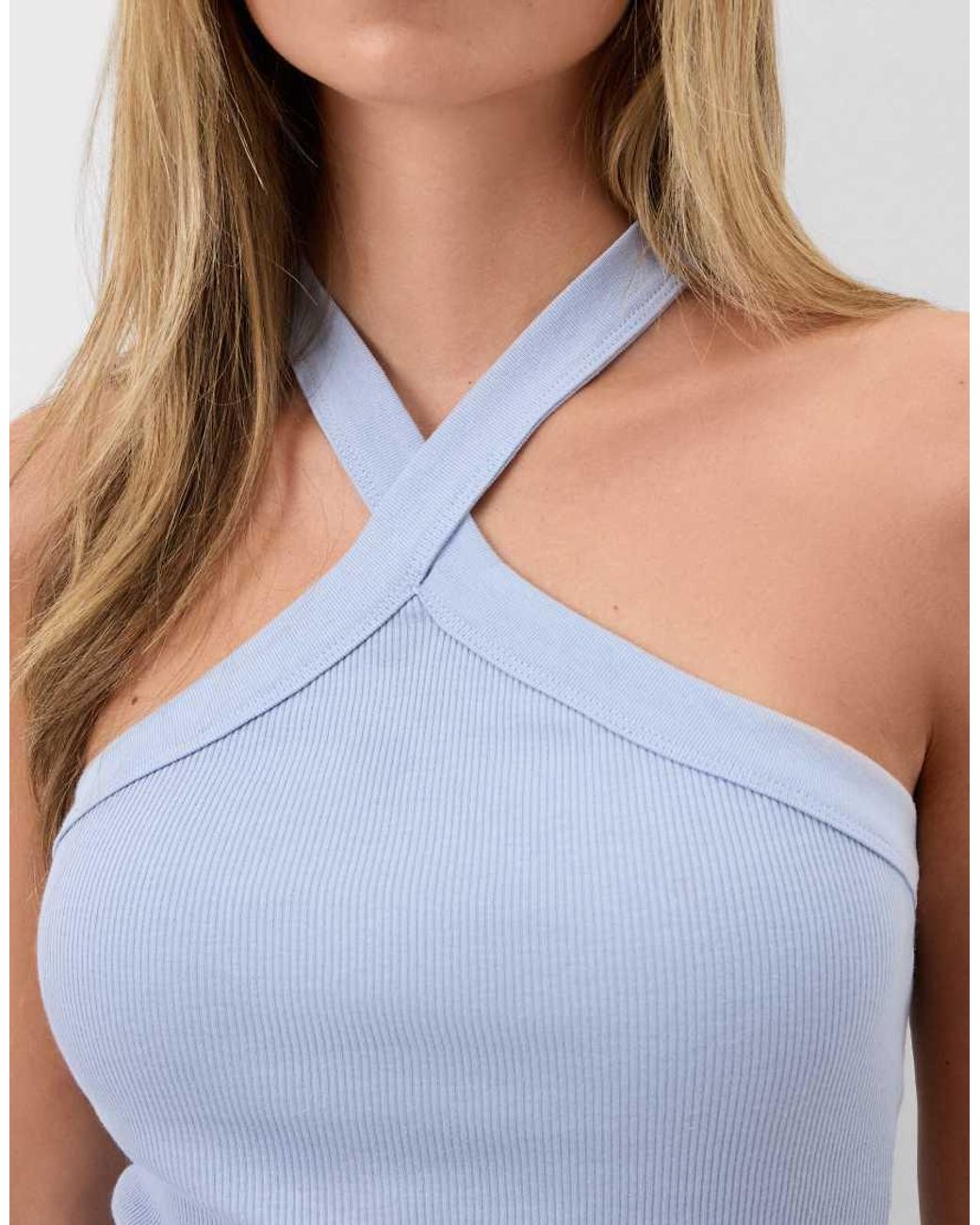 Intimissimi Blue Ribbed Superior Cotton Crossover Cami