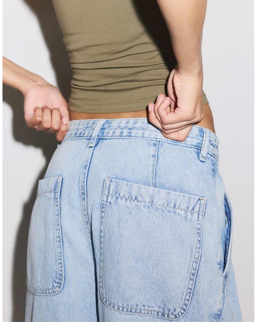 Stradivarius Blue Pleated Wide-leg Jeans