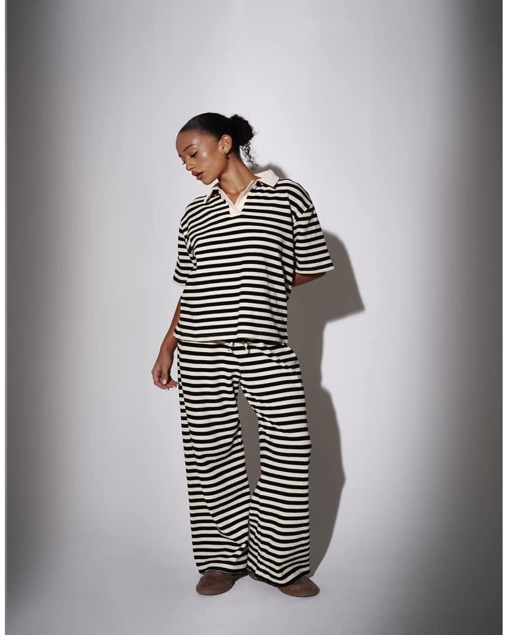South Beach Gray Waffle Stripe Ruffle Shirt